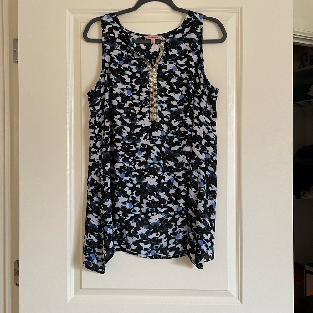 Juicy Couture Black and Blue Patterned Tank Top